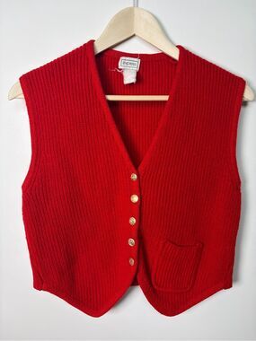 Vintage Express Red Knit Sweater Vest Gold Buttons Fishermancore Preppy 90s